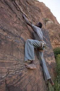 Haile Climbing, Photo by Peter Doucette