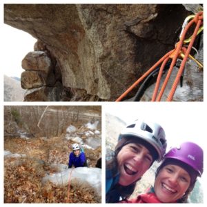 Janet Wilkenson and Majka Burhardt out getting any winter they can, Crawford Notch, NH