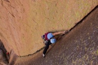 Majka Burhardt on Southern Crossing, 5.11+, V. Photo by Peter Doucette.