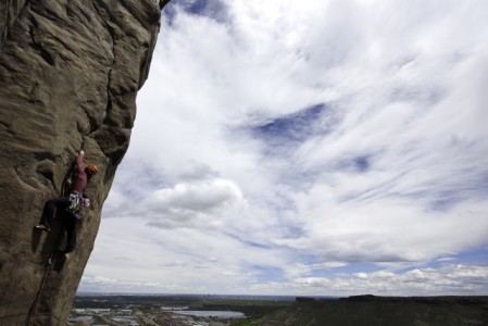 Majka Burhardt climbing in May in Golden, CO. Photo by Peter Doucette